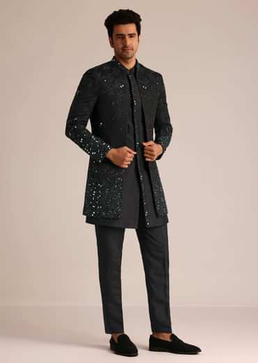 Black Indo Western Set With Mirror Work