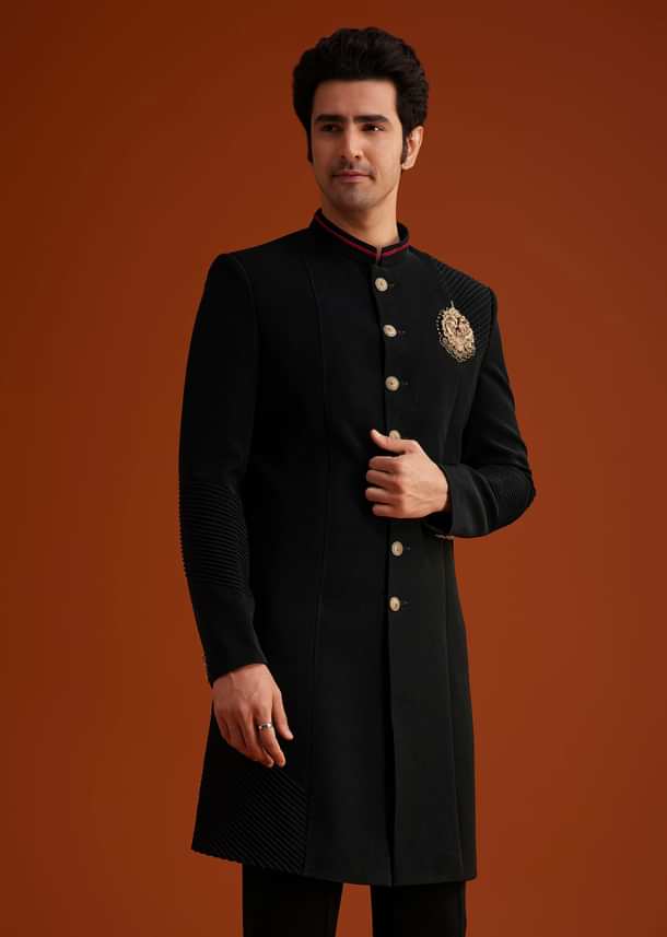 Black Indo Western Sherwani Set Black Indo Western Sherwani Set
