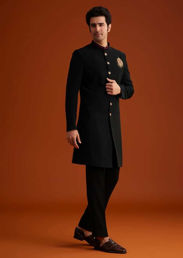 Black Indo Western Sherwani Set Black Indo Western Sherwani Set