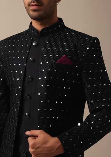 Black Indowestern Adorned With Intricate Mirror Embroidery