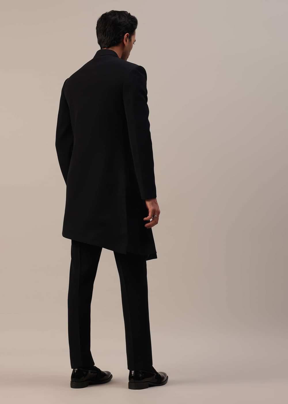 Black Indowestern In Suiting Fabric With Cut Dana Embroidery