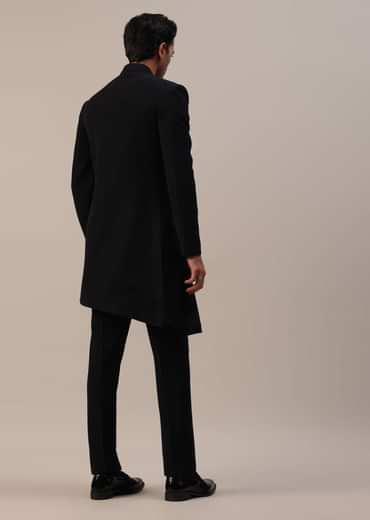 Black Indowestern In Suiting Fabric With Cut Dana Embroidery