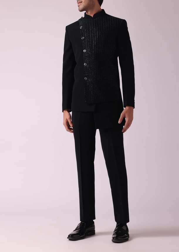Black Fusion Jodhpuri Suit With Intricate Embroidery