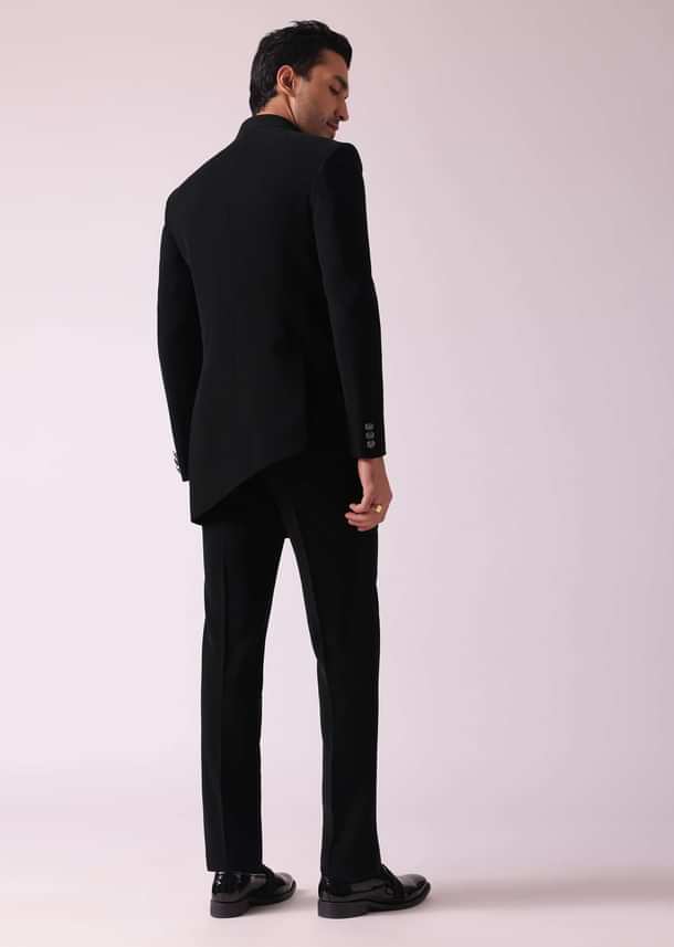 Black Fusion Jodhpuri Suit With Intricate Embroidery