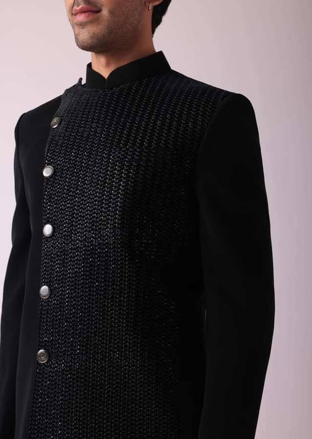 Black Fusion Jodhpuri Suit With Intricate Embroidery