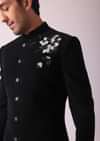 Black Embroidered Indowestern Suit With Mandarin Collar
