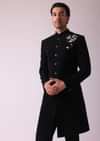 Black Embroidered Indowestern Suit With Mandarin Collar