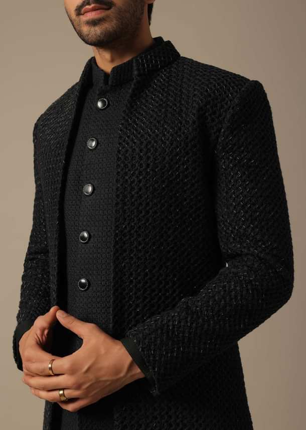 Black Indowestern Set For Grooms