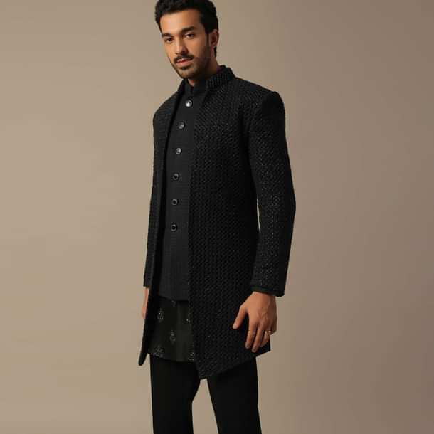 Black Indowestern Set For Grooms