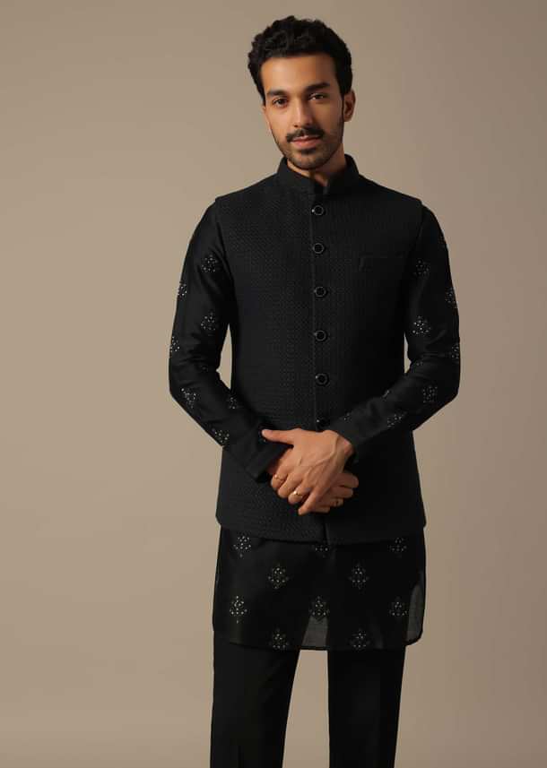 Black Indowestern Set For Grooms