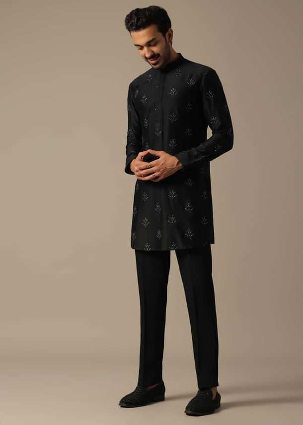 Black Indowestern Set For Grooms