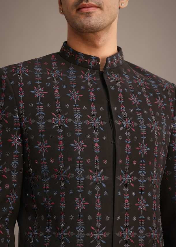 Black Indowestern Set With Cutdana Work Black Indowestern Set With Cutdana Work