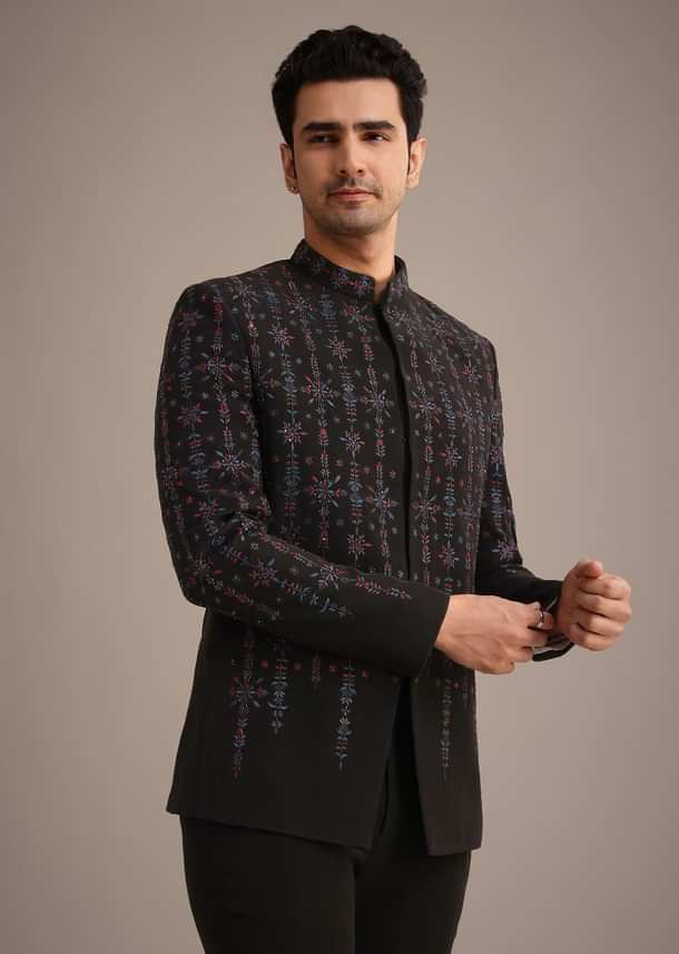 Black Indowestern Set With Cutdana Work Black Indowestern Set With Cutdana Work