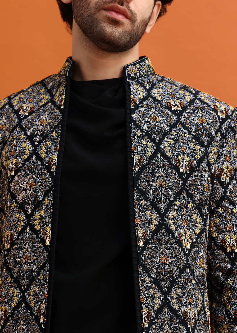 Black Indowestern Set With Hand Work For Men