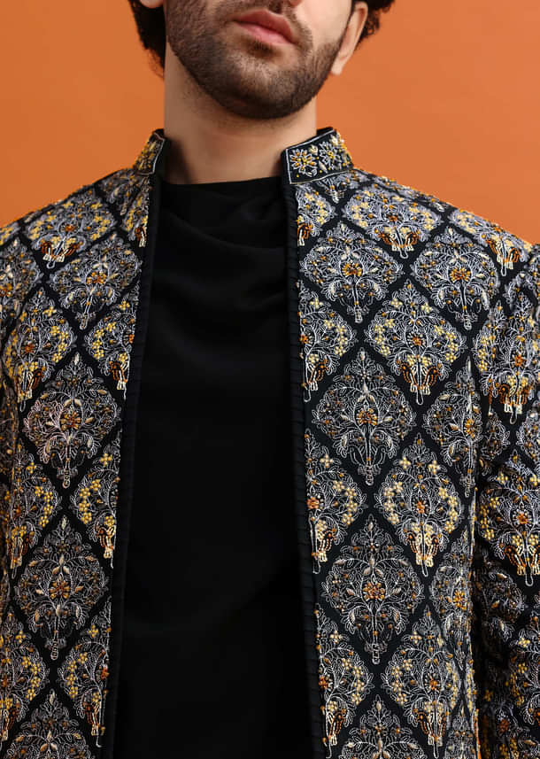 Black Indowestern Set With Hand Work For Men