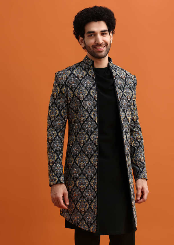 Black Indowestern Set With Hand Work For Men