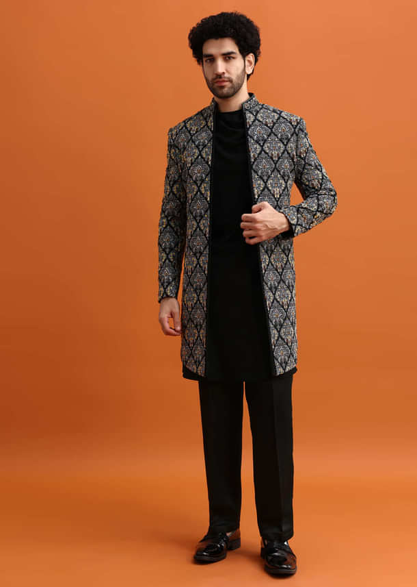 Black Indowestern Set With Hand Work For Men