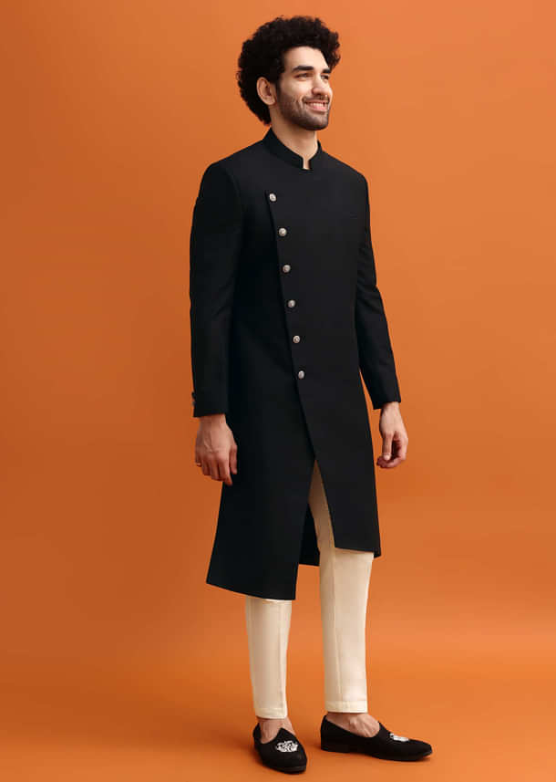 Black Indowestern Set With Style Cut For Men