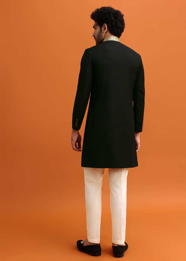 Black Indowestern Set With Zari Work For Men Black Indowestern Set With Zari Work For Men