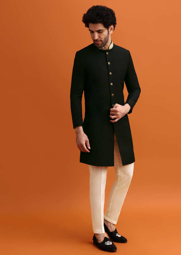 Black Indowestern Set With Zari Work For Men Black Indowestern Set With Zari Work For Men