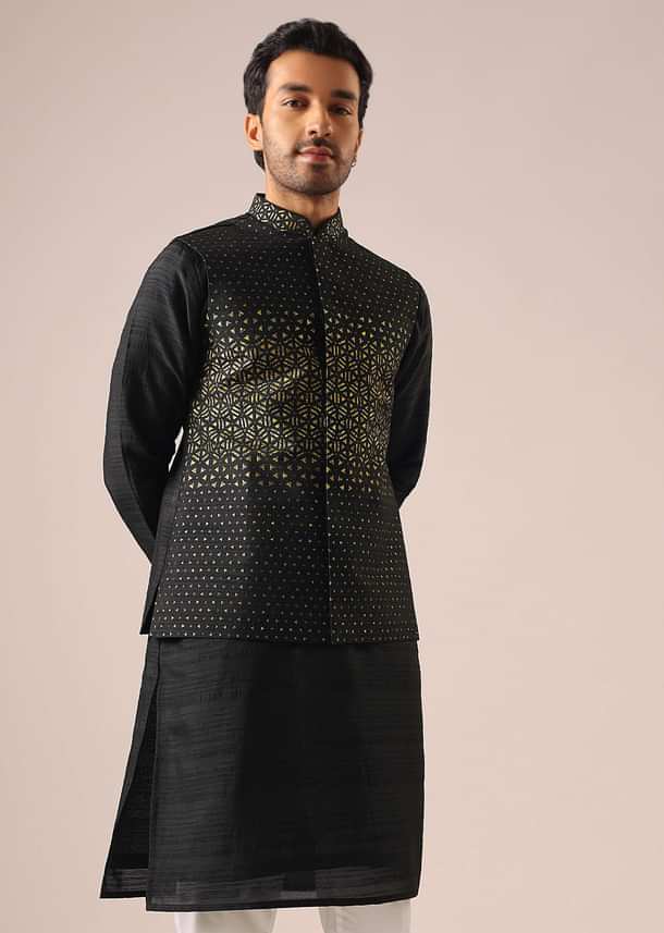 Black Jacket Kurta Set with Embroidered Work Black Jacket Kurta Set with Embroidered Work
