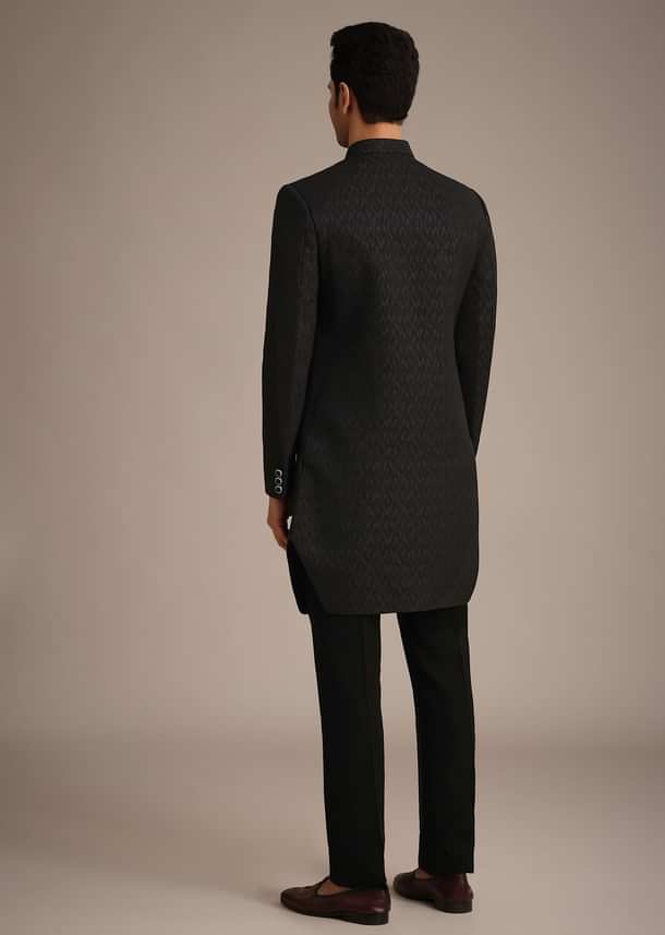 Black Jacquard Silk Indowestern Set