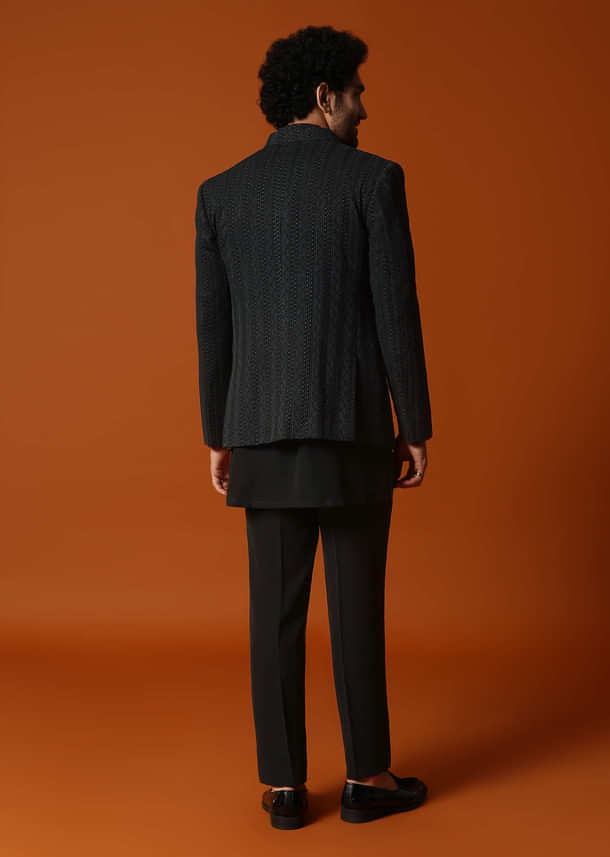Black Jodhpuri Set In Resham Work For Men