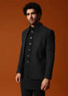 Black Jodhpuri Set In Resham Work For Men