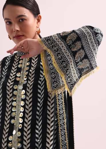 Printed With Embroidery Black Kurta Dhoti Set With Potali