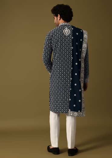 Black Kurta Pant Set With Dupatta In Resham Work