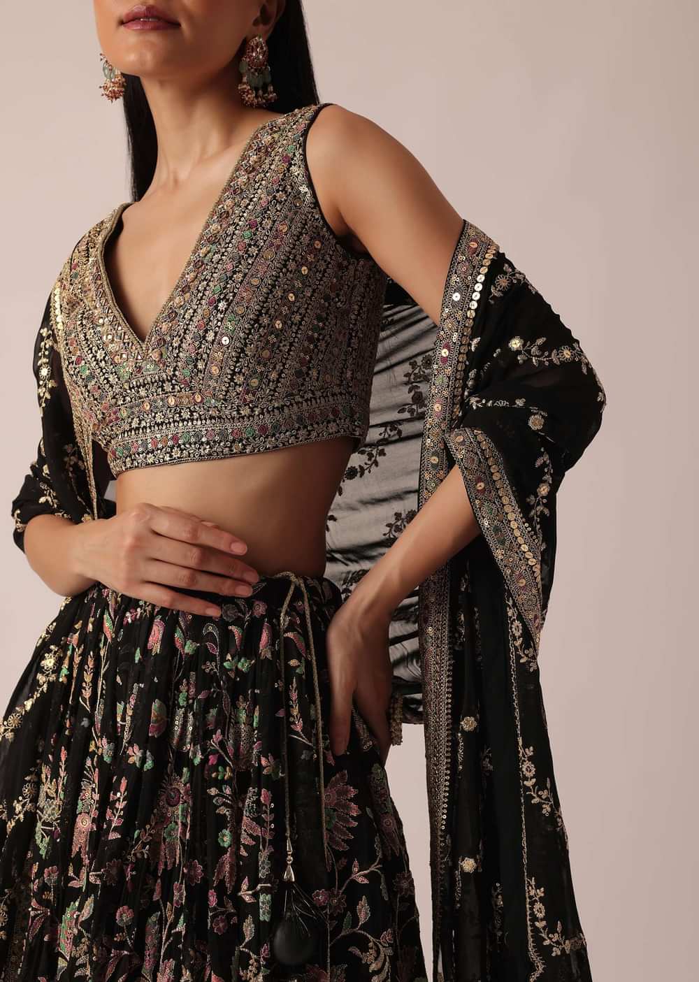 Black Lehenga Set With Sequin Work