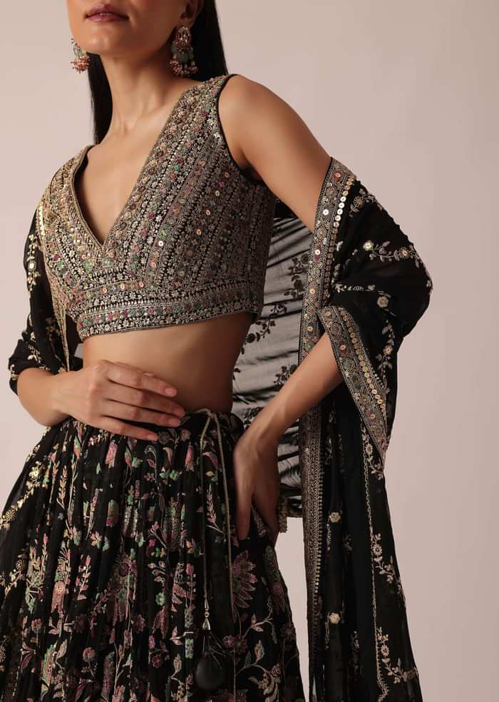 Black Lehenga Set With Sequin Work