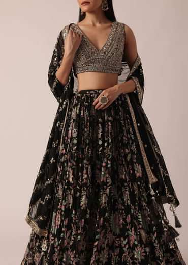 Black Lehenga Set With Sequin Work