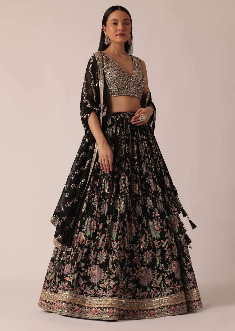 Black Lehenga Set With Sequin Work