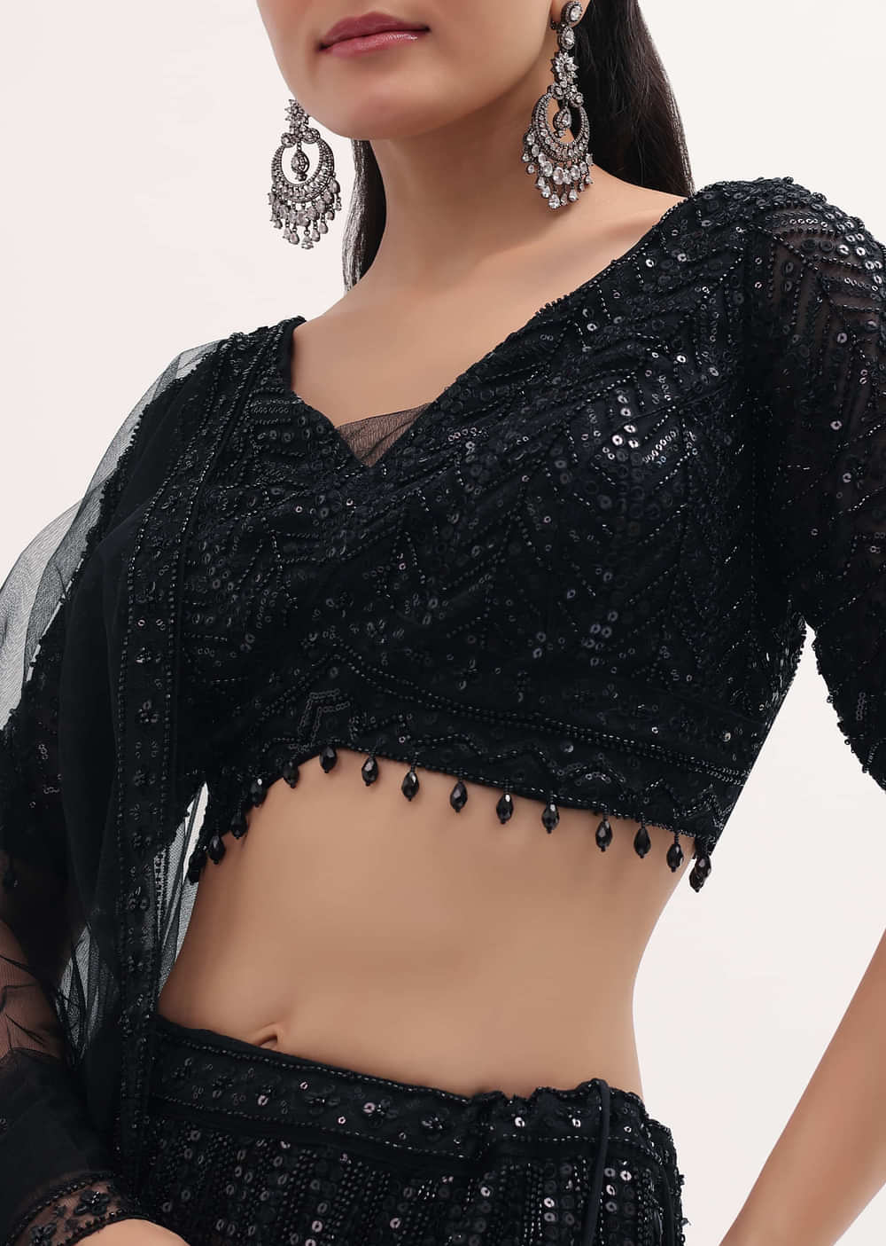 Black Lehenga With Embroidered Choli And Dupatta