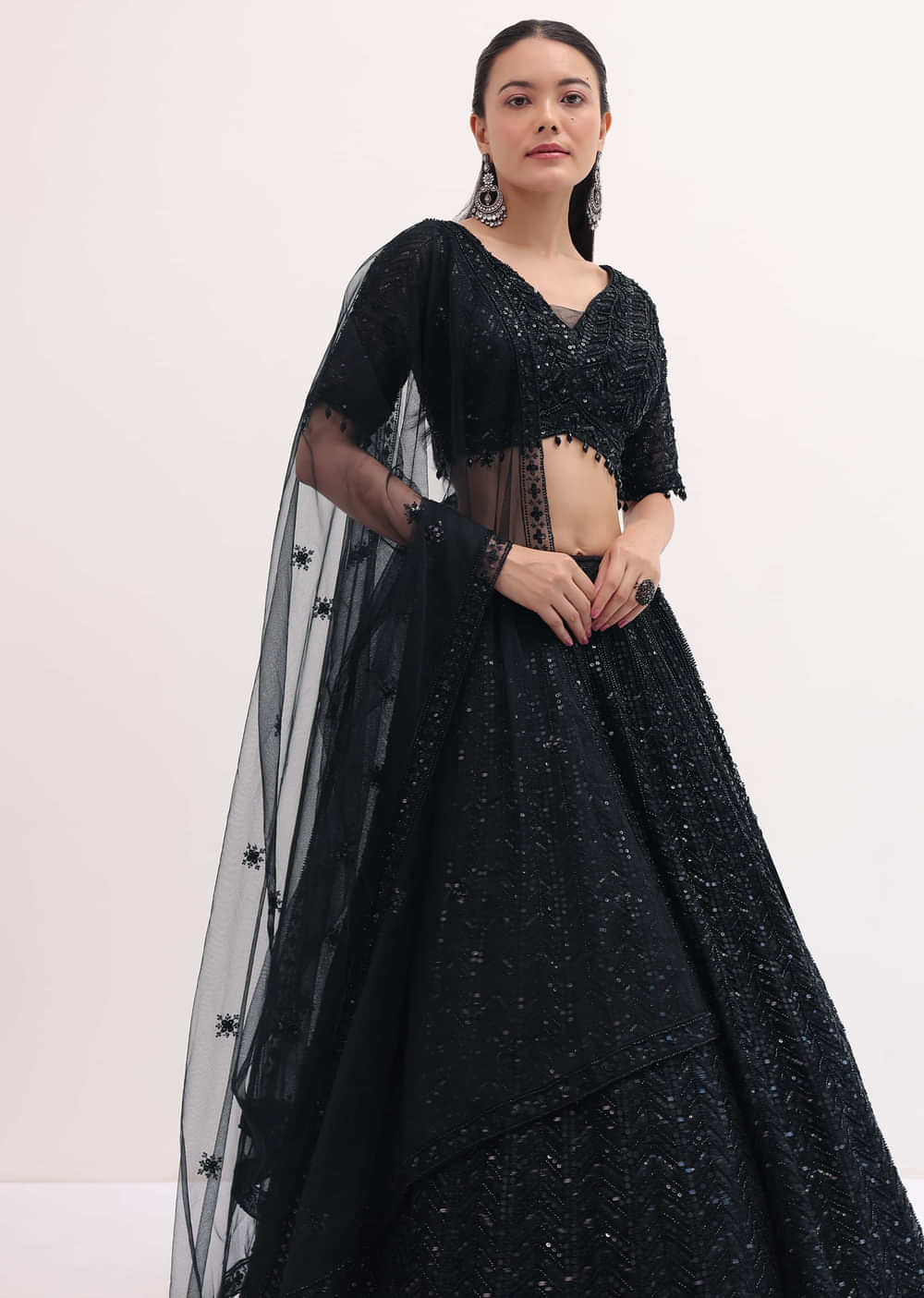 Black Lehenga With Embroidered Choli And Dupatta