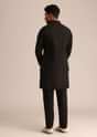 Black Linen Floral Resham Work Jacket Kurta Set