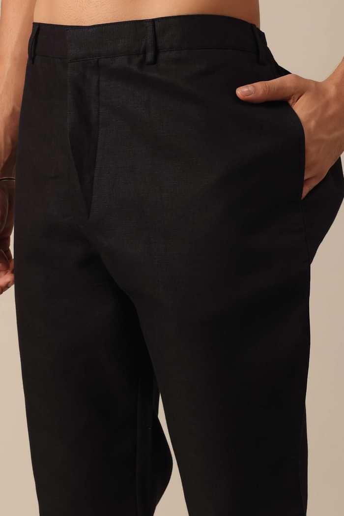 Black Linen Jacket And Kurta Set