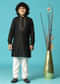 Black Linen Kurta Pant With Resham Work For Boys