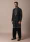 Black Linen Kurta Set With Intricate Yoke Work