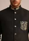 Black Linen Zardosi Embroidered Jacket Kurta Set