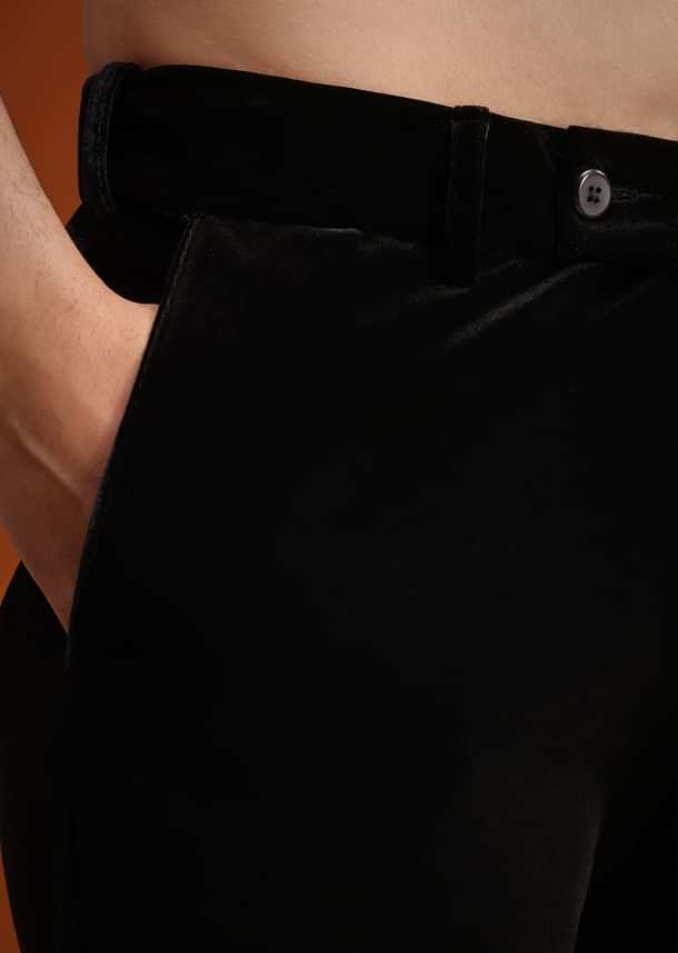 Black Micro Velvet Cutdana Embellished Tuxedo Set Black Micro Velvet Cutdana Embellished Tuxedo Set