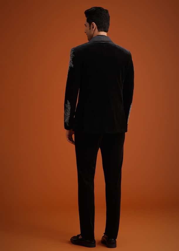 Black Micro Velvet Cutdana Embellished Tuxedo Set Black Micro Velvet Cutdana Embellished Tuxedo Set