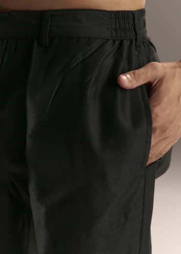 Black Modal Kurta Set For Men With Floral Resham Embroidery