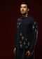 Black Nehru Jacket Set In Linen With Multi Colored Resham Embroidered Floral Motifs