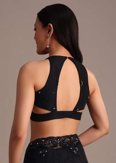 Black Net Embroidered Saree With Cutdana And Sequin Work