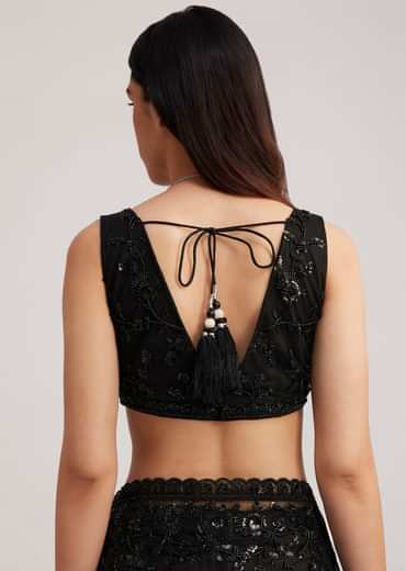 Black Net Heavy Embroidered Saree With Sequins And Stones