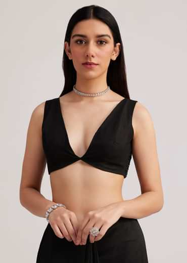 Black Net Heavy Embroidered Saree With Sequins And Stones
