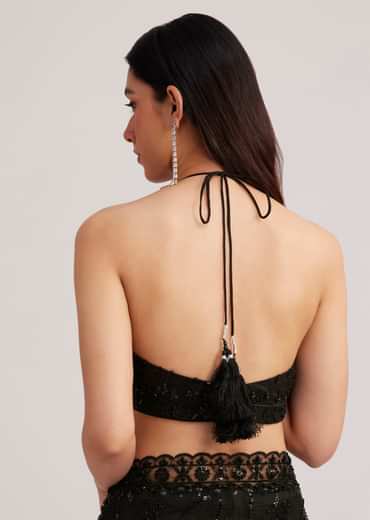 Black Net Saree Heavy Embroidered With Sequins And Stones