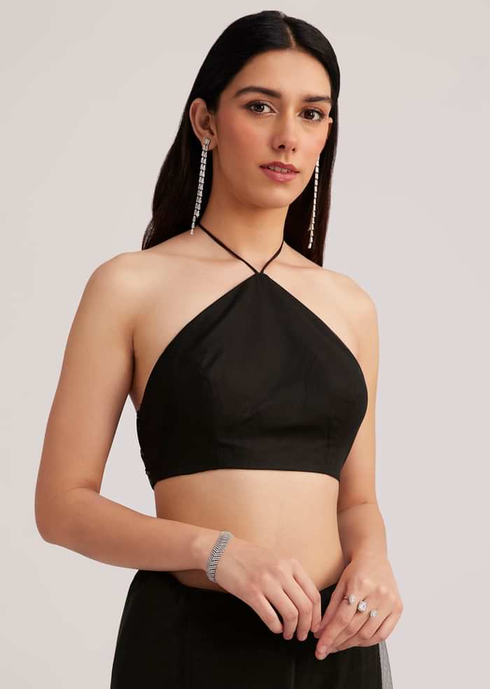 Black Net Saree Heavy Embroidered With Sequins And Stones